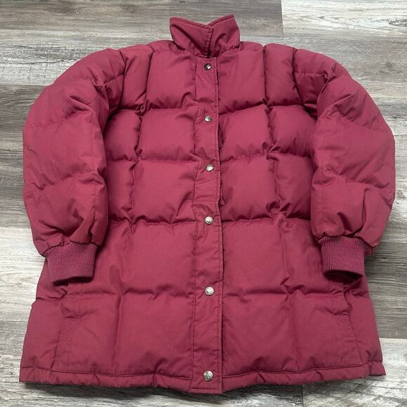 Vintage 90s Eddie Bauer Pink Womens M Full Zip Snap Goose Down Puffer Jacket EUC - Picture 1 of 10